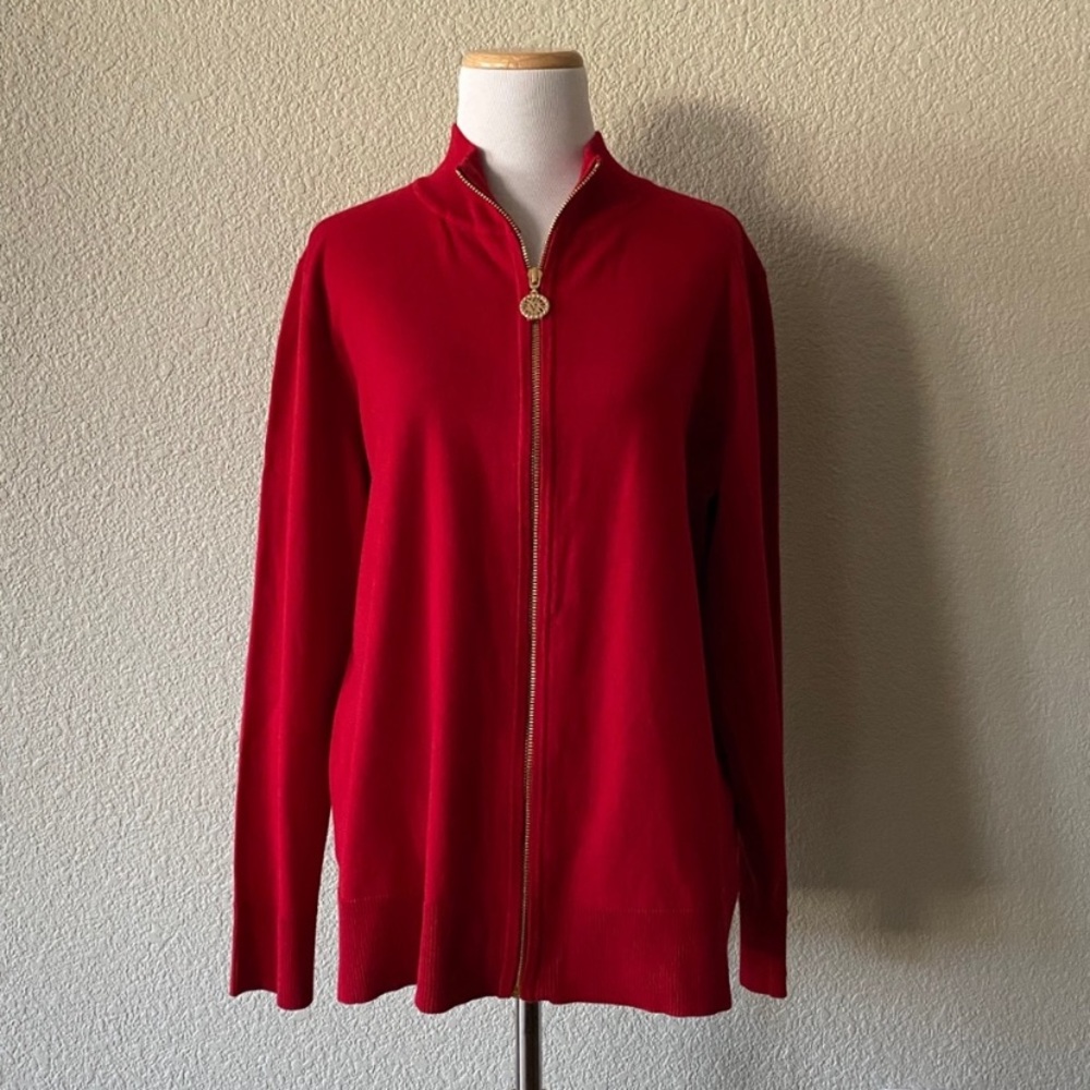 NWT Anne Klein Fire Red Zippered Cardigan Size XL